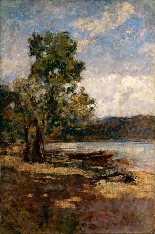 Paesaggio con albero e lago
